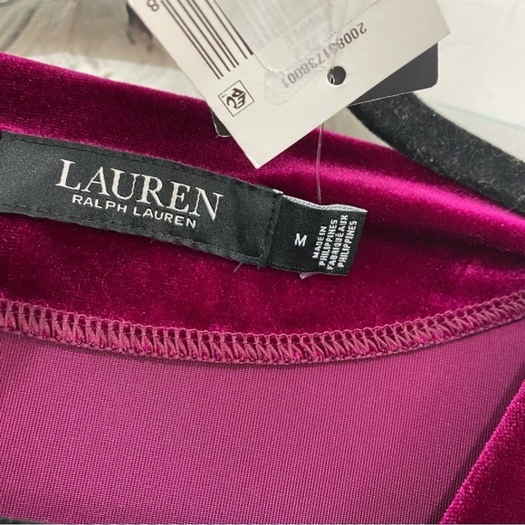 NEW Ralph Lauren Size M Medium Garnet Pink Solid Velvet Belted Peplum Blouse Top - Picture 10 of 12